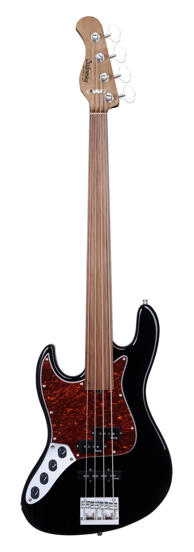 MetroExpress 21-Fret Hybrid P/J Bass, Morado Fingerboard, 4-String, Fretless, Lefthand - Solid Black