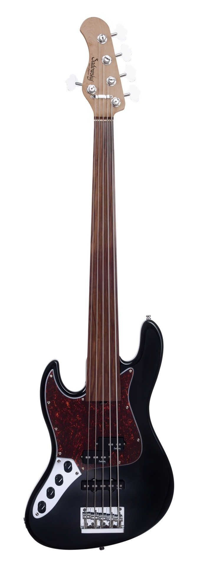 MetroExpress 21-Fret Hybrid P/J Bass, Morado Fingerboard, 5-String, Fretless, Lefthand - Solid Black