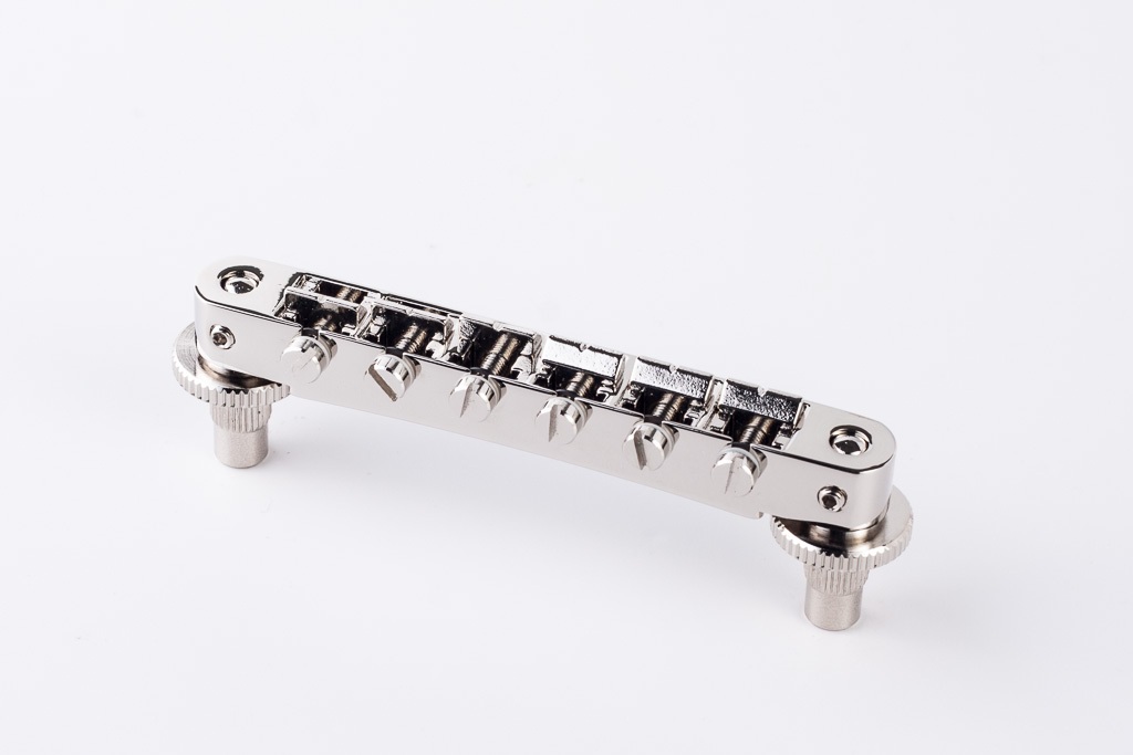 NVR2P N - Tune-O-Matic Bridge with Pre-Notched Saddles (Standard Nashville Posts) - Nickel