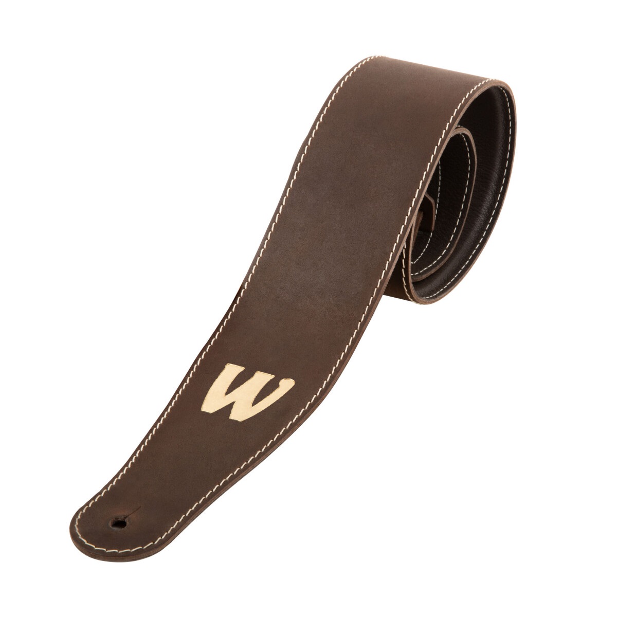 Teambuilt Genuine Leather Bass Strap - Brown, Gold Embossing