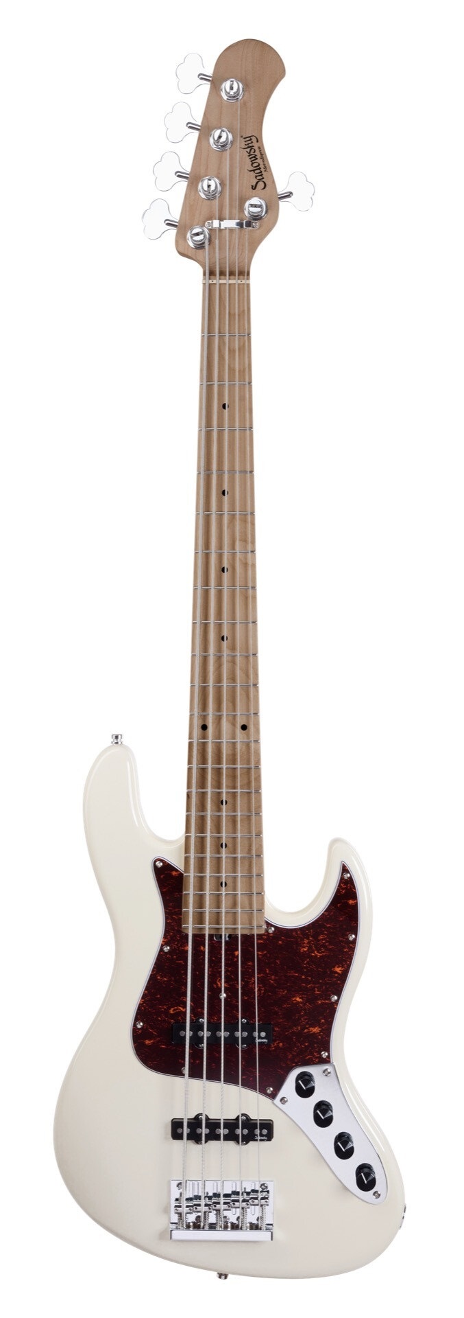 MetroExpress 21-Fret Vintage J/J Bass, Roasted Maple Fingerboard, 5-String - Solid Olympic White Hig