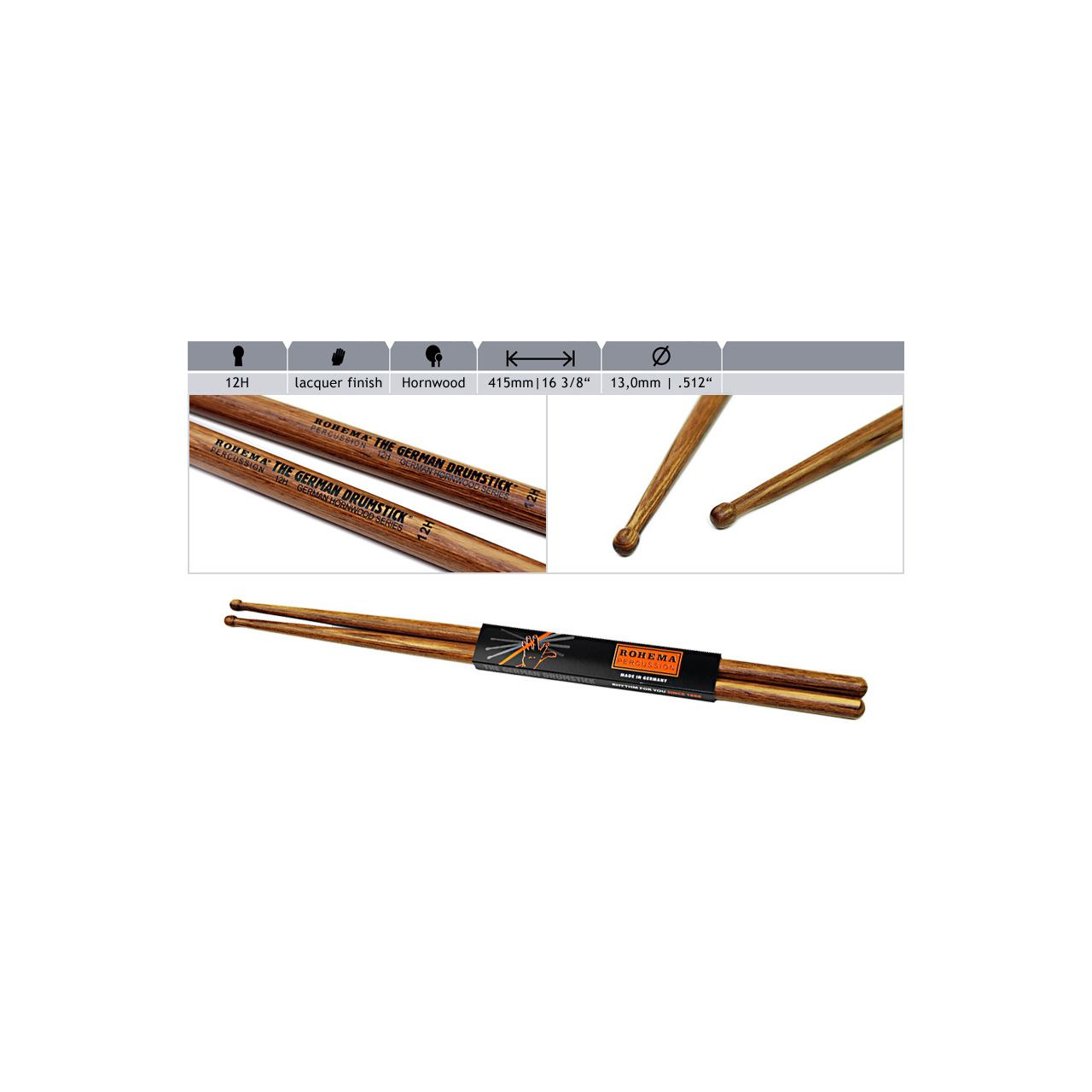 12H Hornholz Sticks mattlackiert