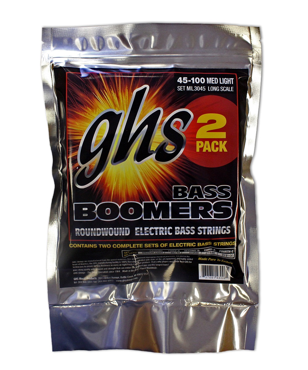 Bass Boomers ML3045 - Bass String Set, 4-String, Medium Light, .045-.100, 2-Pack