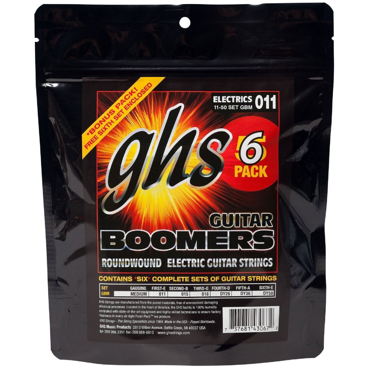 Boomers - GBM - Electric Guitar String Set, Medium, .011-.050, 6-Pack