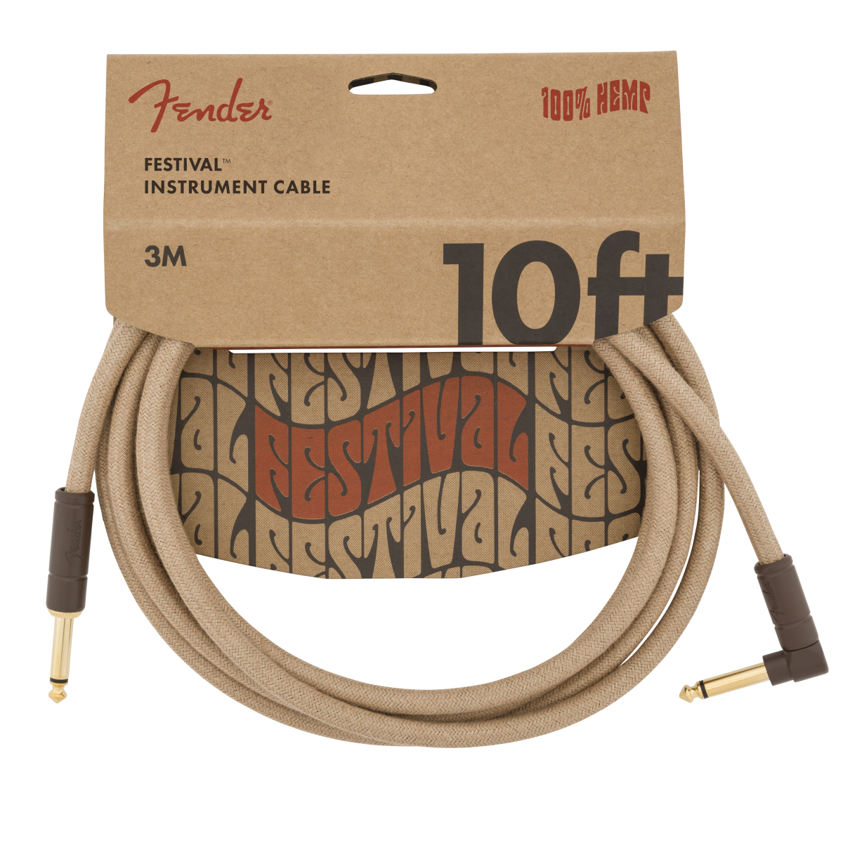 10' Angled Festival Instrument Cable, Pure Hemp, Natural 