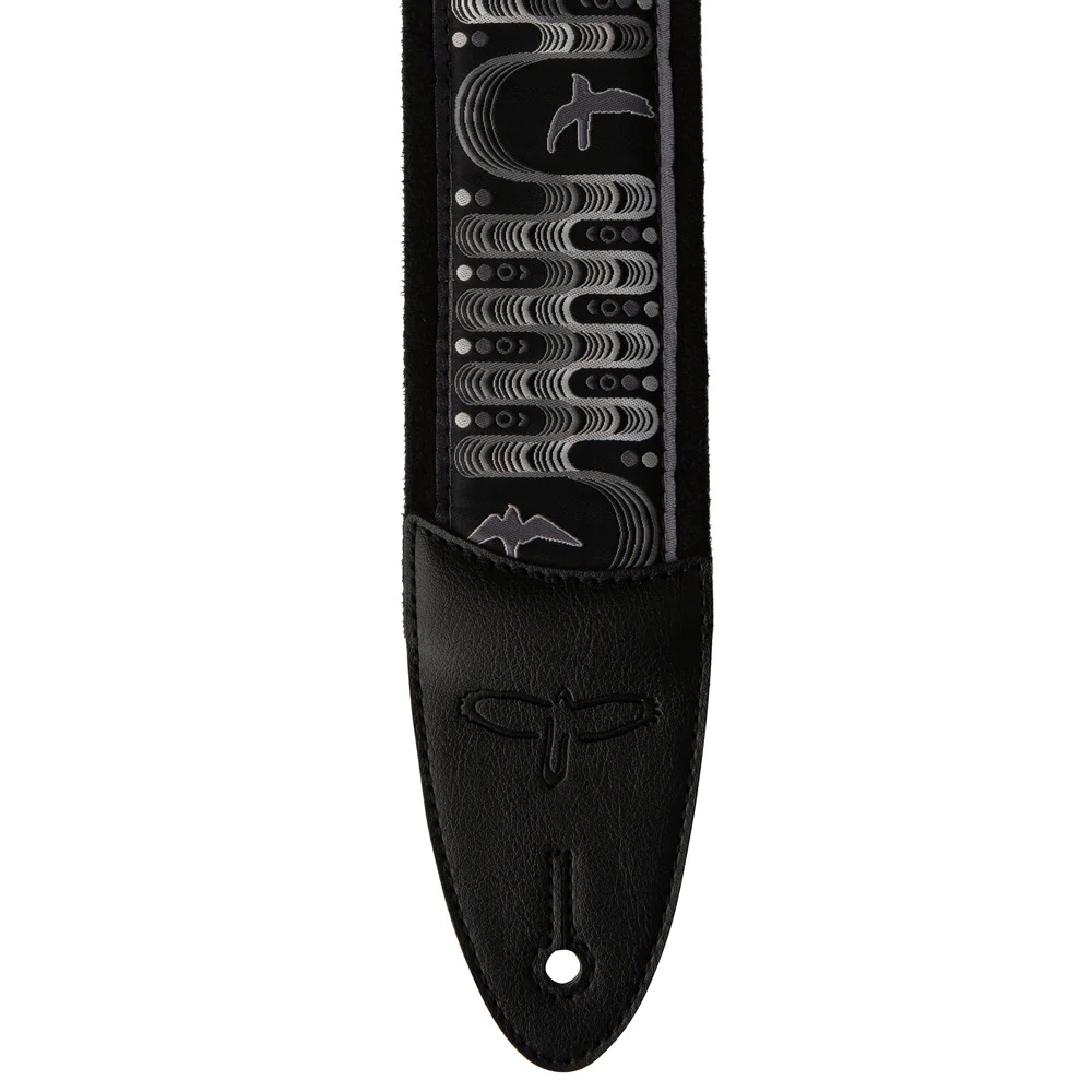 2.4" Padded Guitar Strap w/FLASH, Custom Jacquard Birds Wavelength, Charcoal