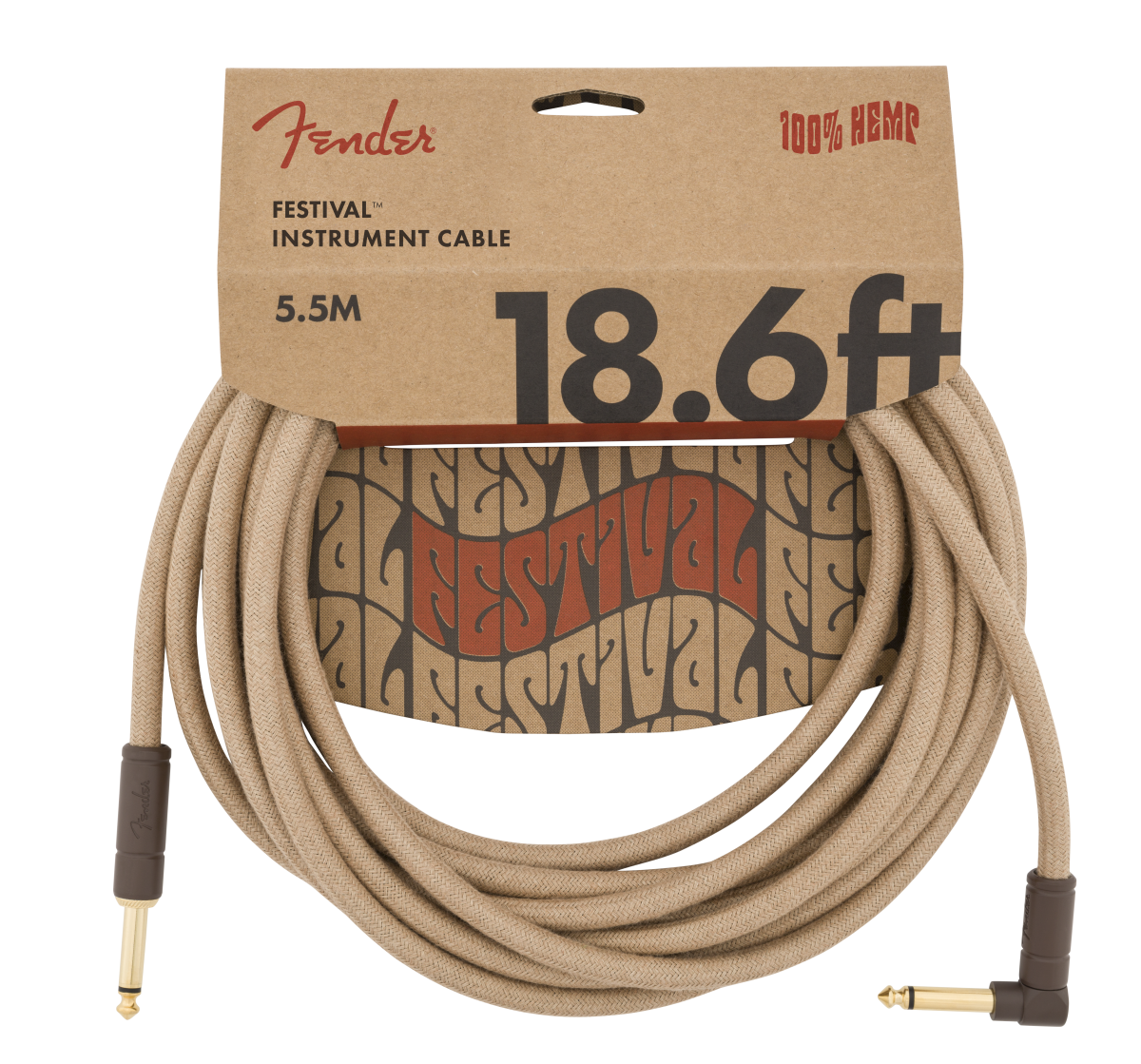 18.6' Angled Festival Instrument Cable, Pure Hemp, Natural 