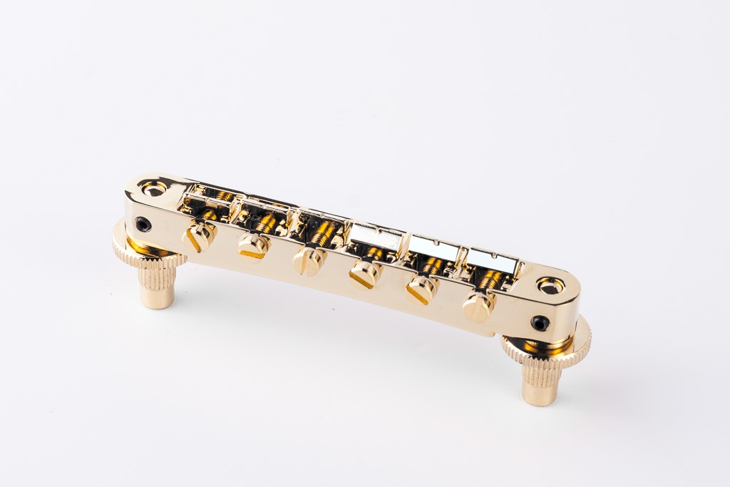 NVR2P G - Tune-O-Matic Bridge with Pre-Notched Saddles (Standard Nashville Posts) - Gold