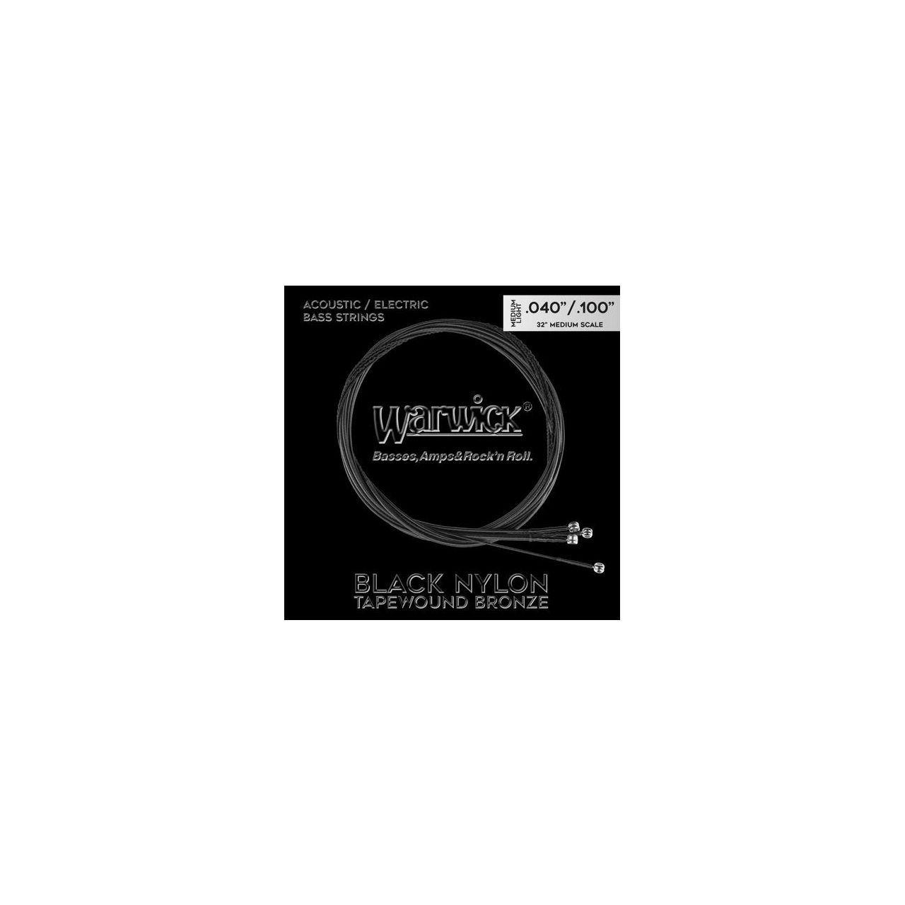 Black Nylon Tapewound Acoustic / Electric Bass String Set - 4-String, Medium Light, 040"-.100", Medi