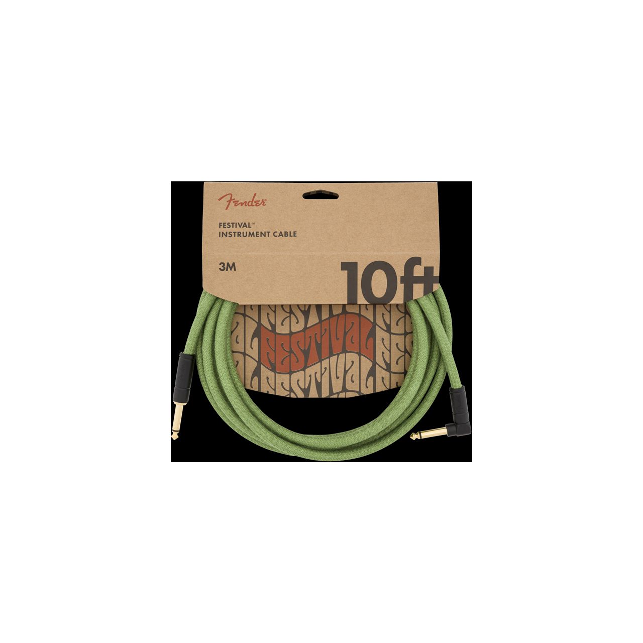 10' Angled Festival Instrument Cable, Pure Hemp, Green (3m)