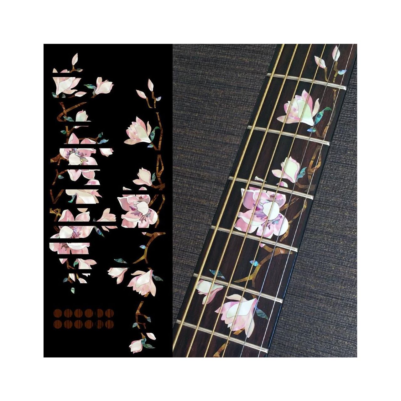 Inlay Stickers, Fret Mark-Magnolia Tree with Pink Flowers