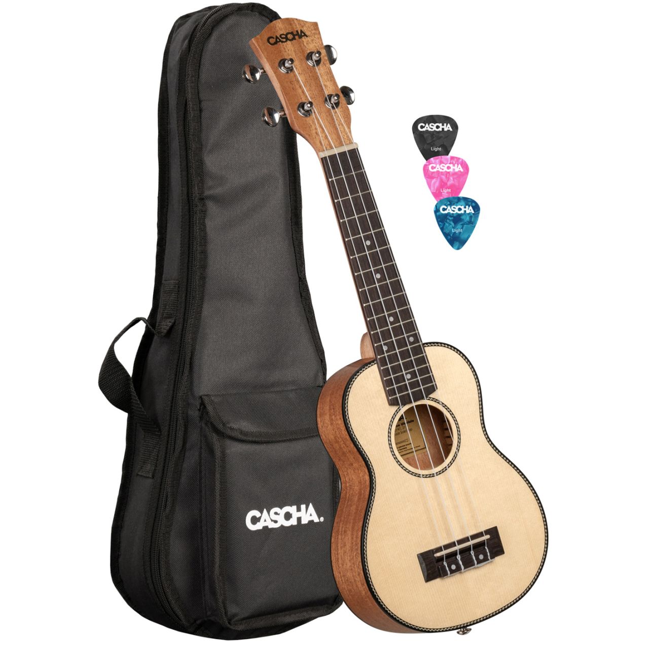 Premium Mahagoni Sopran Ukulele Set, Fichte 