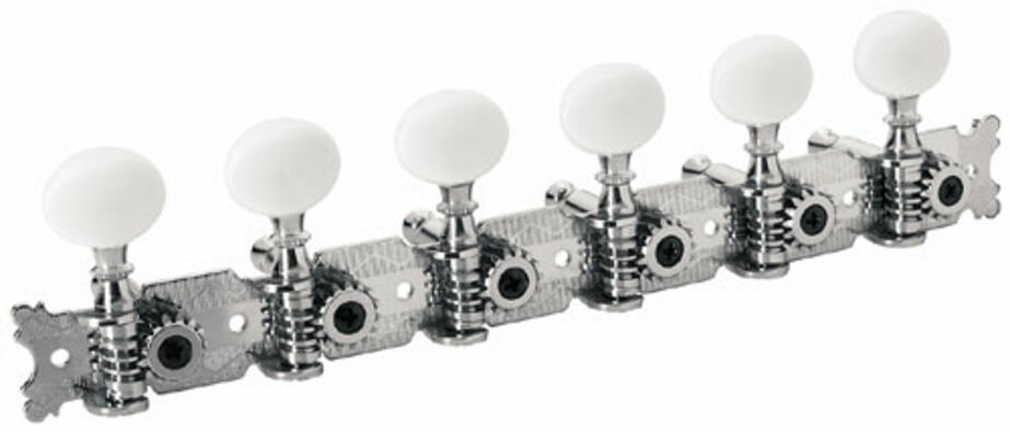 Tuners with Oval Plastic Knob - Guitar Machine Heads, 6-in-Line, Bass Side (Left) - Nickel