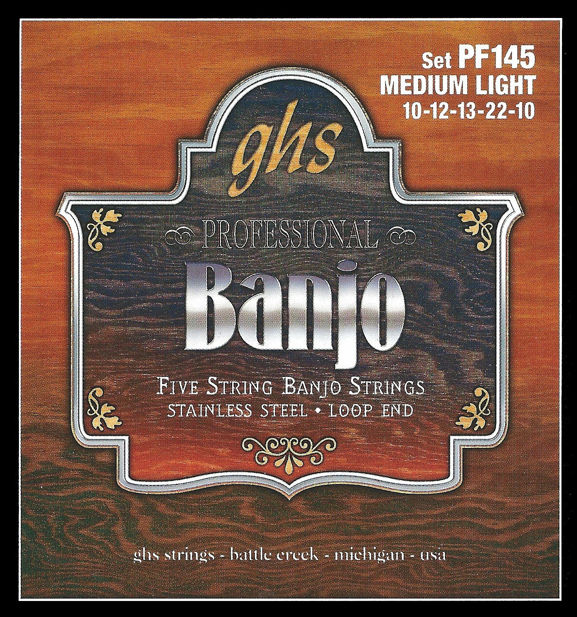 GHS Professional - PF145 - Banjo String Set, 5-String, Loop End, Stainless Steel, Medium Light, .010