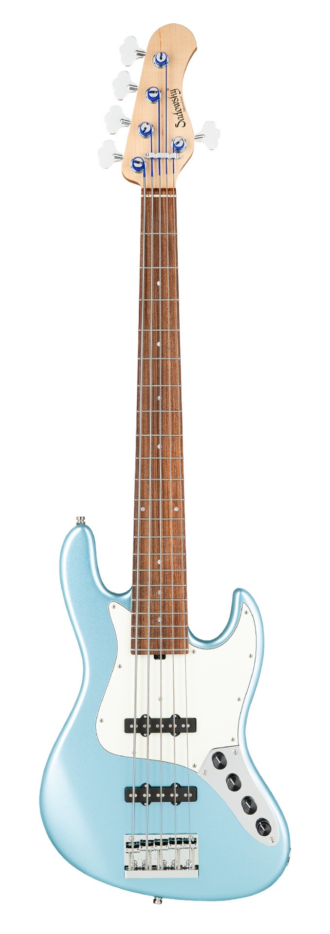 MetroLine 21-Fret Vintage J/J Bass, Red Alder Body, 5-String - Solid Ice Blue Metallic Satin