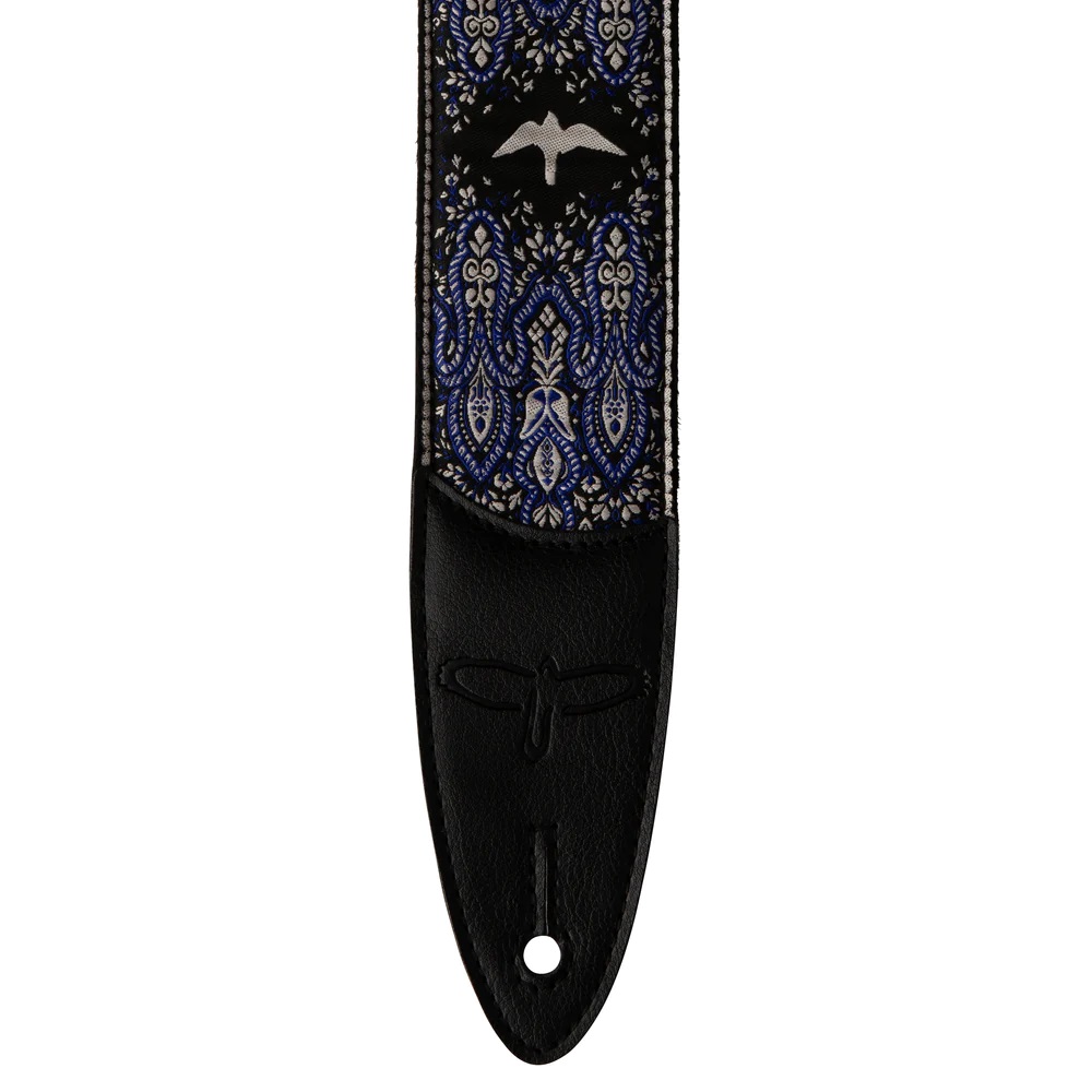 2" Guitar Strap, Custom Jacquard Birds Fleur, Violet