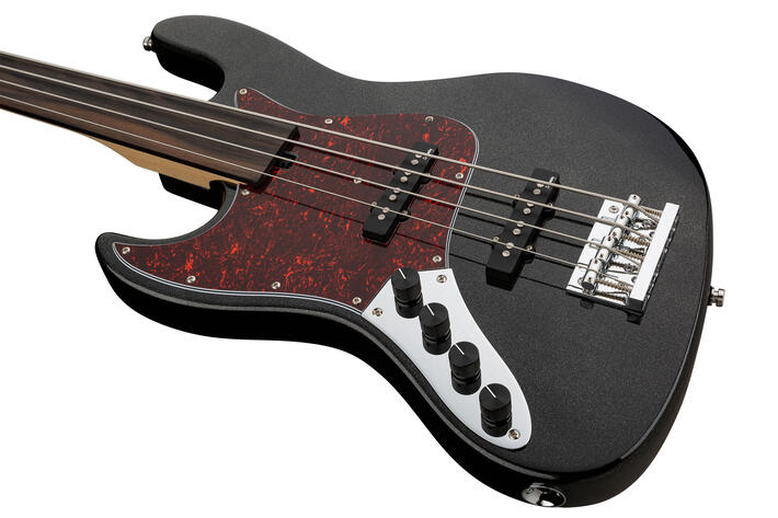 MetroExpress 21-Fret Vintage J/J Bass, Tigerstripe Ebony Fingerboard, Fretless, Lefthand, 4-String -