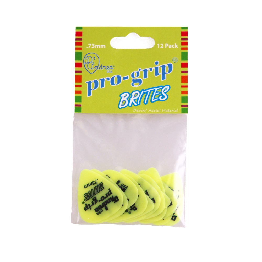 Pro-Grip Brites Picks - 351 Shape (TPGB351 .73MD), 12 pcs Pick Pack, 0.73 mm, Yellow