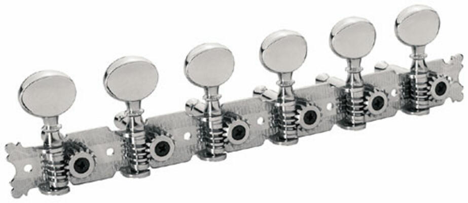 Tuners with Oval Nickel Knob - Guitar Machine Heads, 6-in-Line, Bass Side (Left) - Nickel