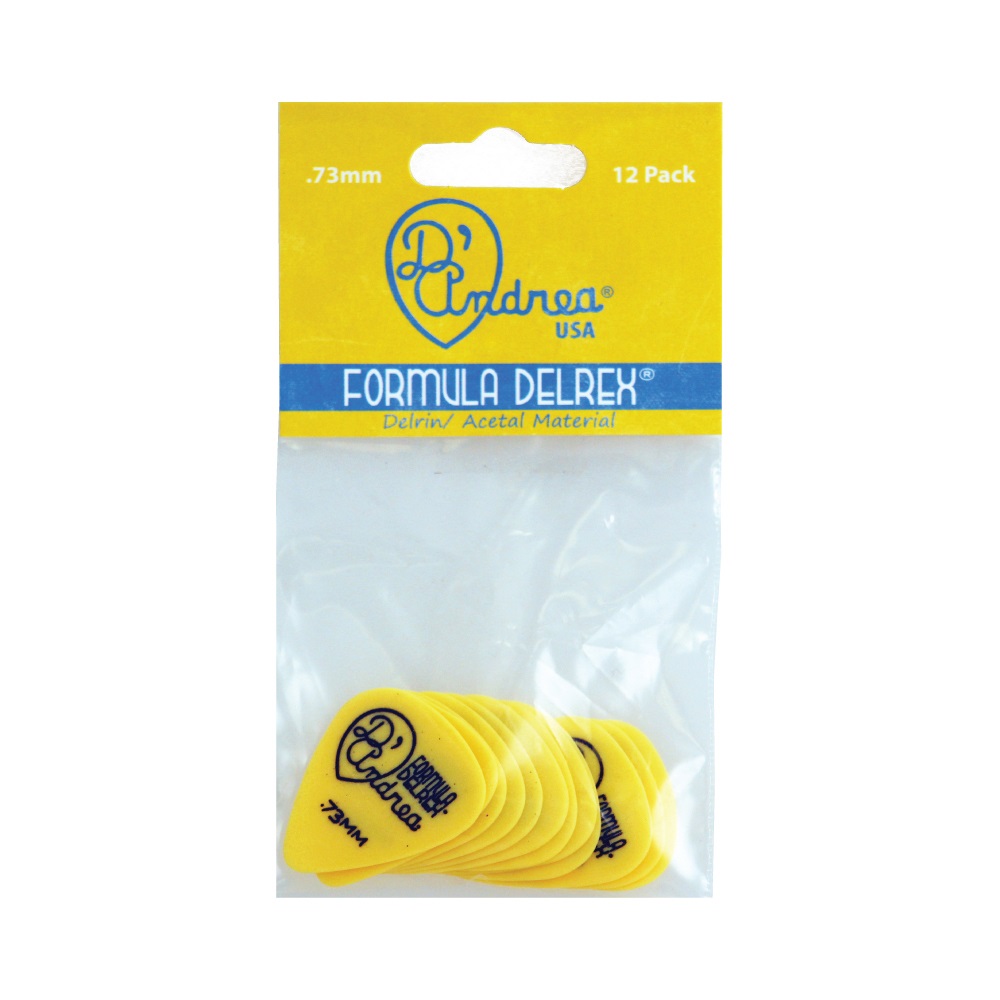 Formula Delrex Picks - 351 Shape (TPD351 .73MD), 12 pcs Pick Pack, 0.73 mm, Yellow