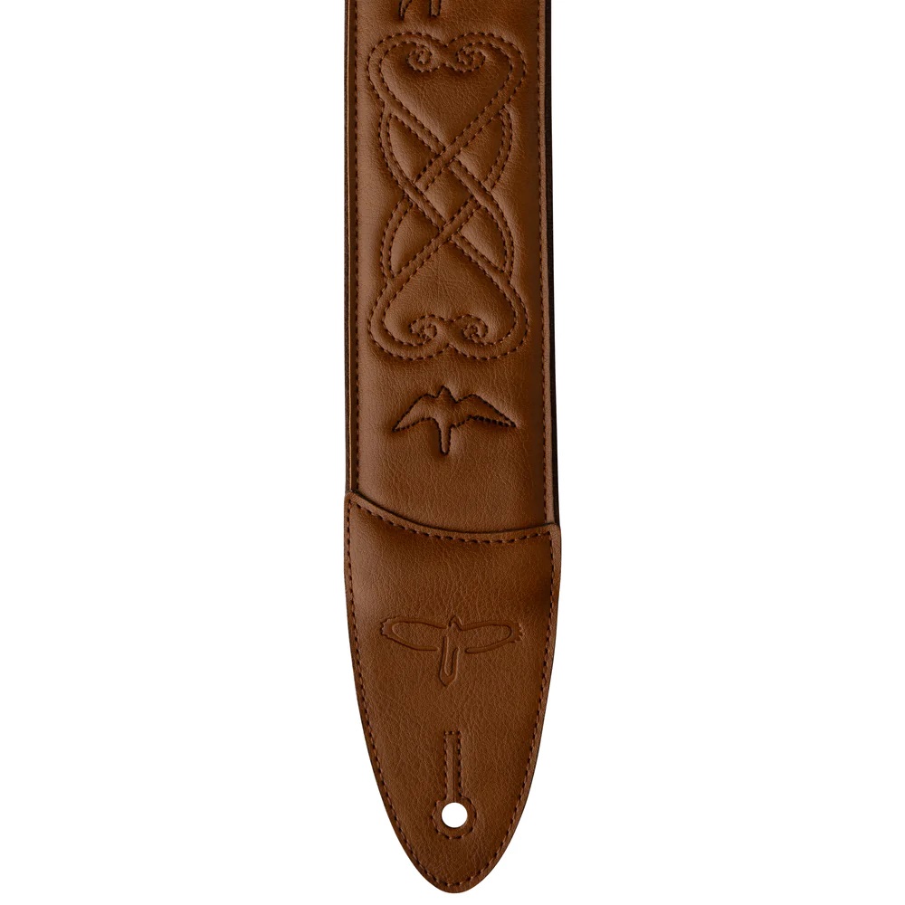 2.4" Padded Guitar Strap w/RAS, Custom Leather (Faux) Birds, Tan