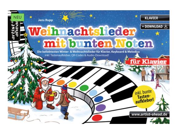 Weihnachtslieder mit bunten Noten für Klavier