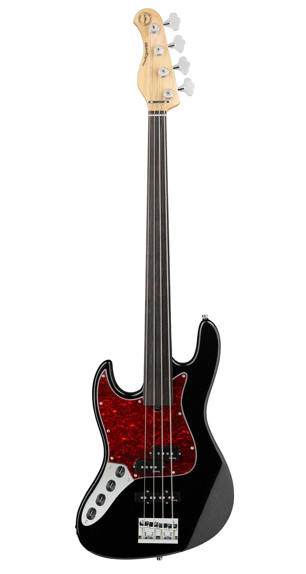 MetroExpress 21-Fret Hybrid P/J Bass, Fretless, Lefthand, 4-String - Black Pearl 