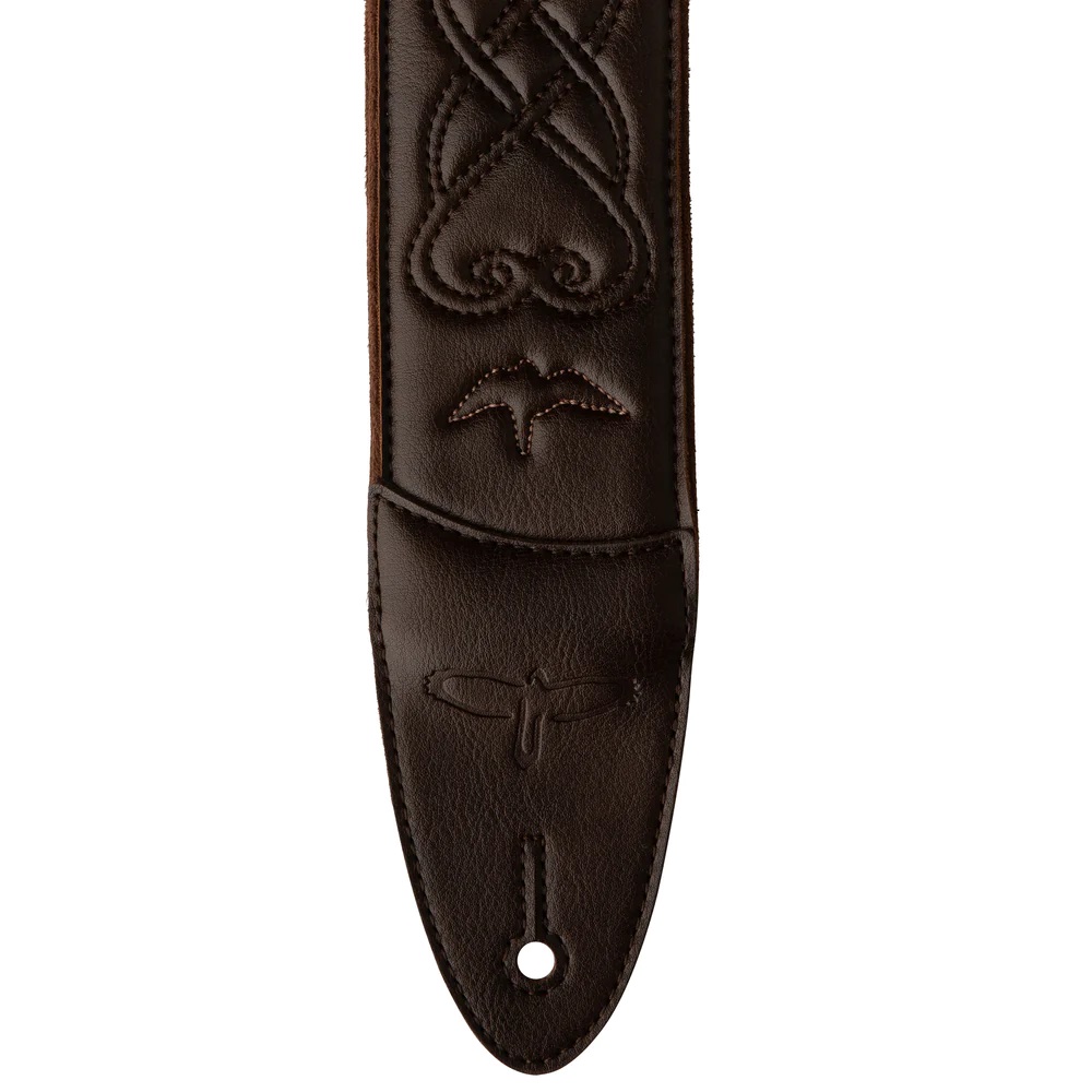 2.4" Padded Guitar Strap w/RAS, Custom Leather (Faux) Birds, Brown