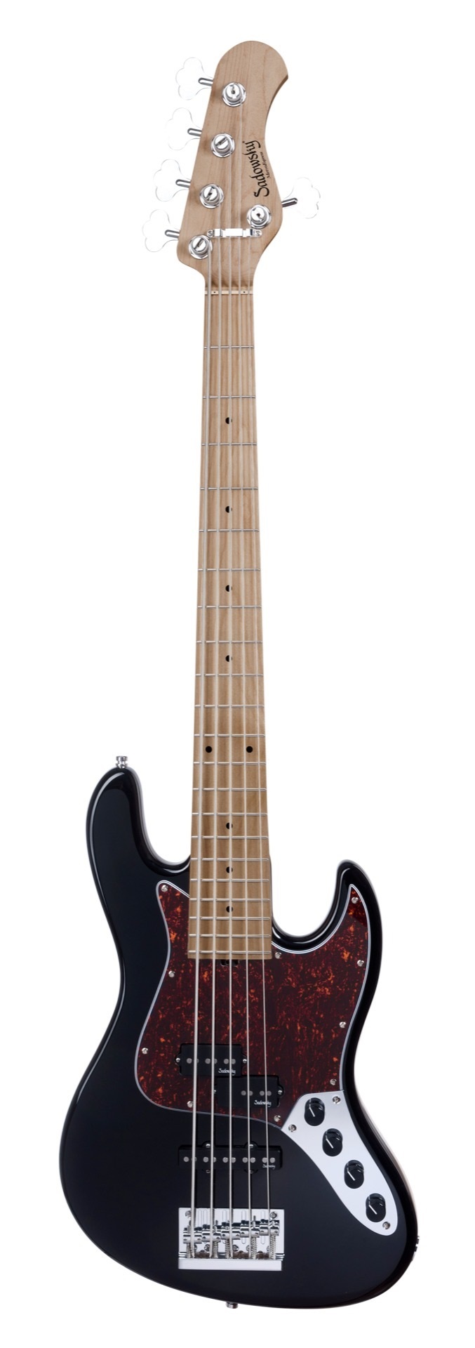 MetroExpress 21-Fret Hybrid P/J Bass, Roasted Maple Fingerboard, 5-String - Solid Black High Polish