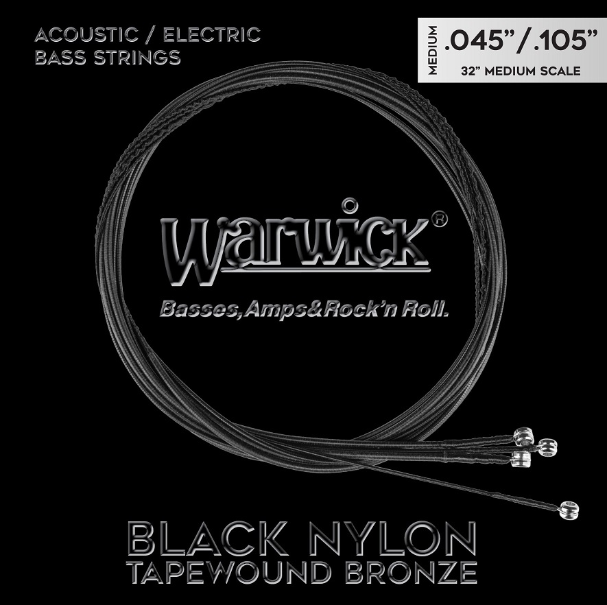 Black Nylon Tapewound Acoustic / Electric Bass String Set - 4-String, Medium, 045"-.105", Medium Sca