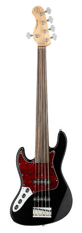 MetroExpress 21-Fret Vintage J/J Bass, Ebony Fingerboard, Fretless, Lefthand, 5-String - Solid Black