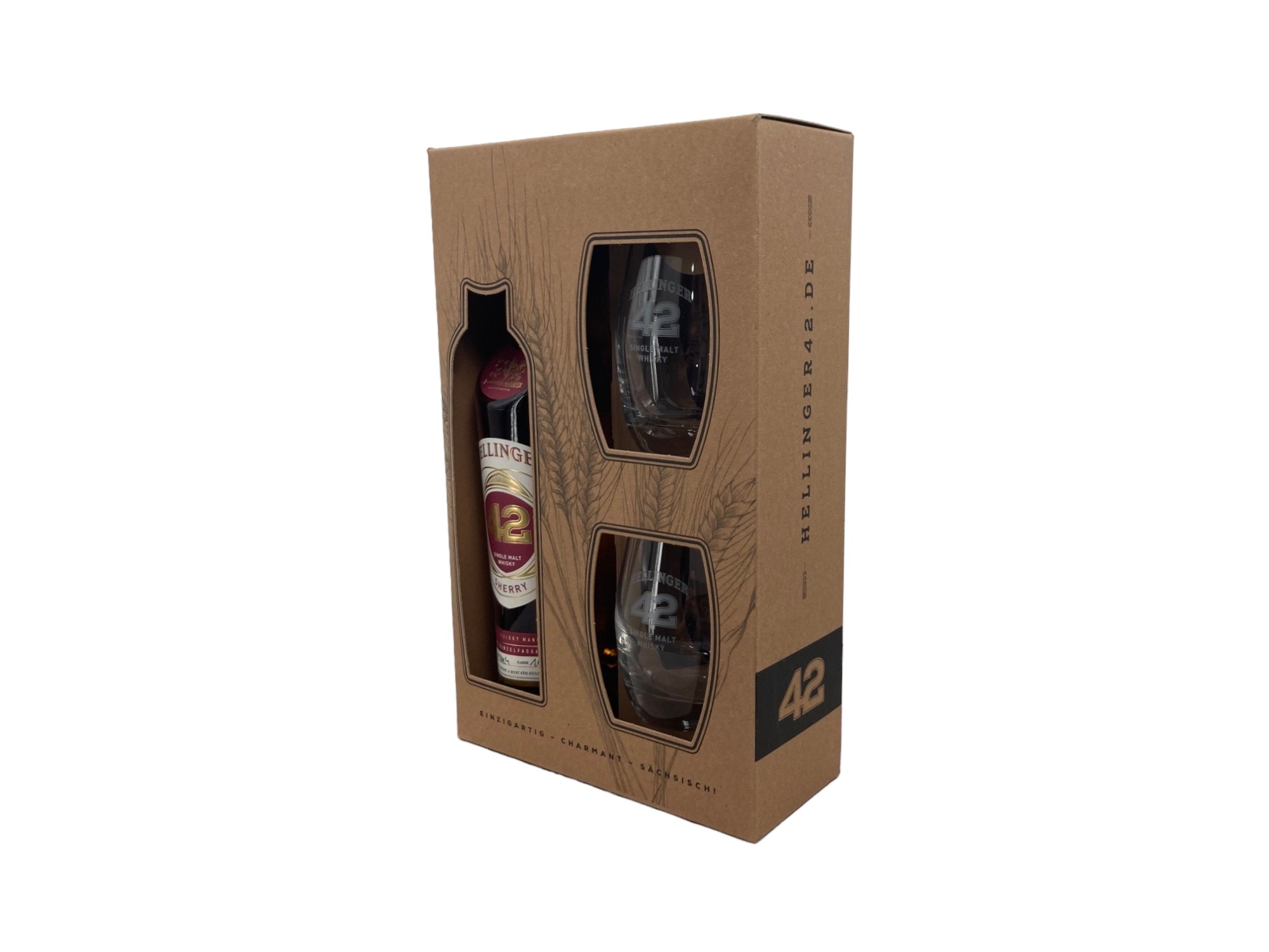 Geschenkkarton mit Hellinger 42 Sherry, 2 Tumbler