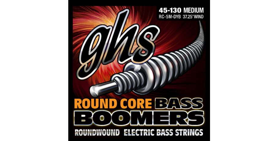 Round Core Bass Boomers - RC-5M-DYB - Bass String Set, 5-String, Medium, .045-.130