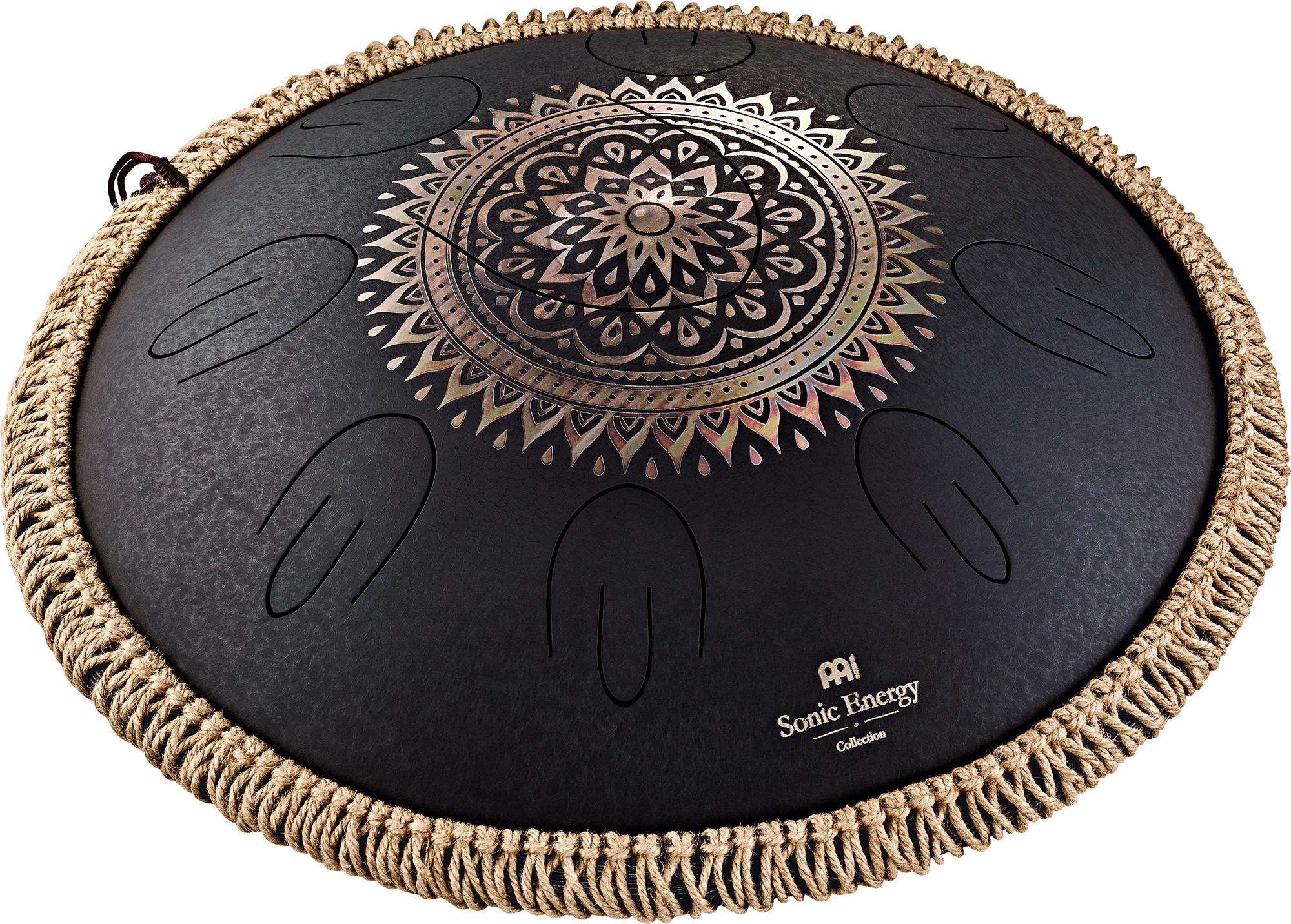 Octave Steel Tongue Drum, Schwarz, graviertes Blumendesign, D Kurd, 9 Töne, 16" / 40 cm