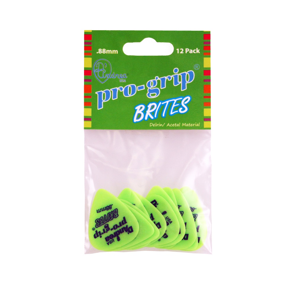 Pro-Grip Brites Picks - 351 Shape (TPGB351 .88MH), 12 pcs Pick Pack, 0.88 mm, Green