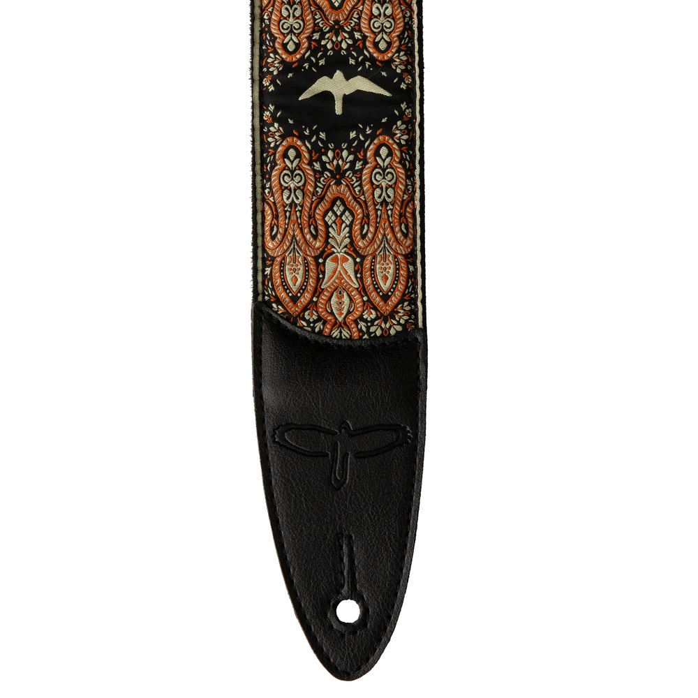 2" Guitar Strap, Custom Jacquard Birds Fleur, Peach