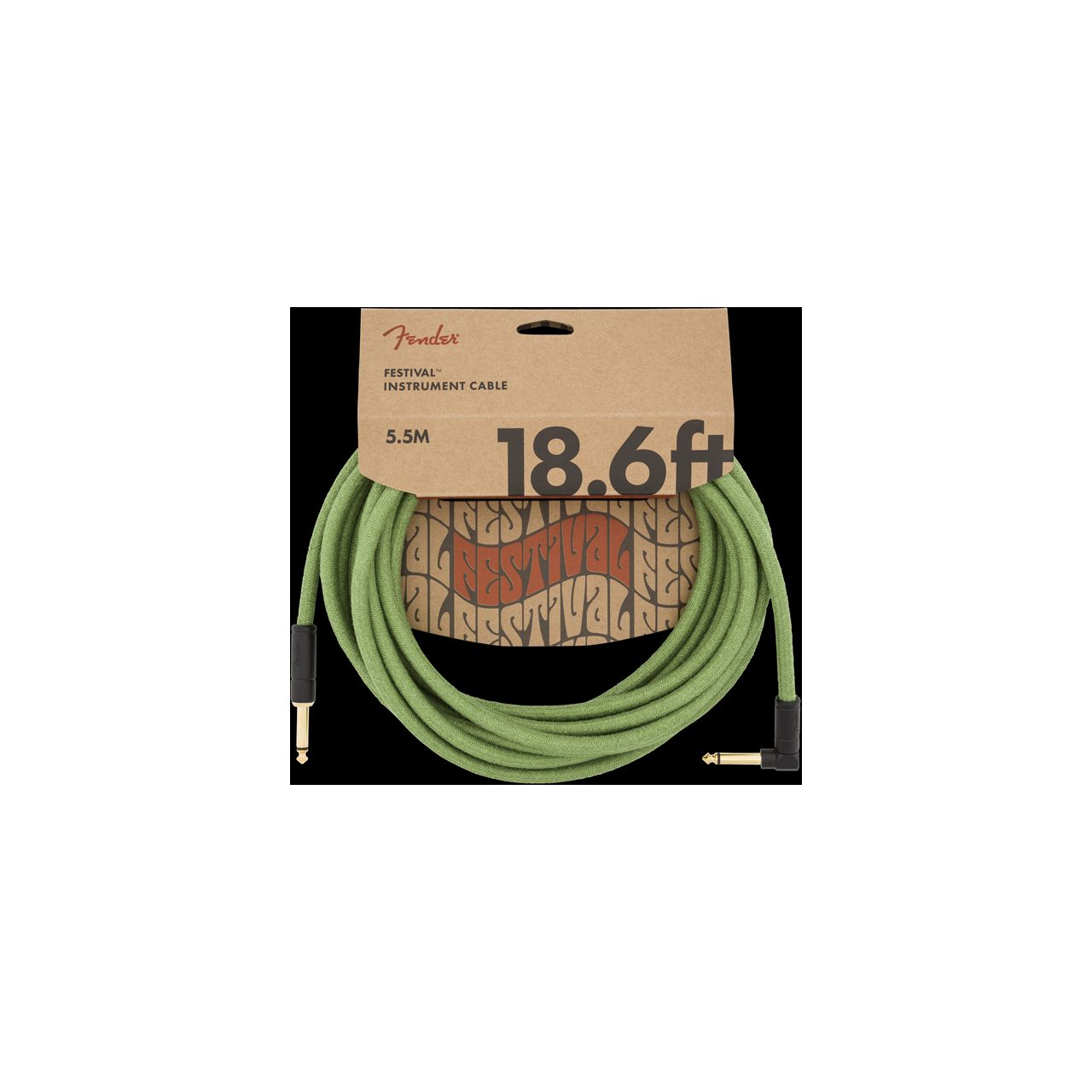 18.6' Angled Festival Instrument Cable, Pure Hemp, Green 