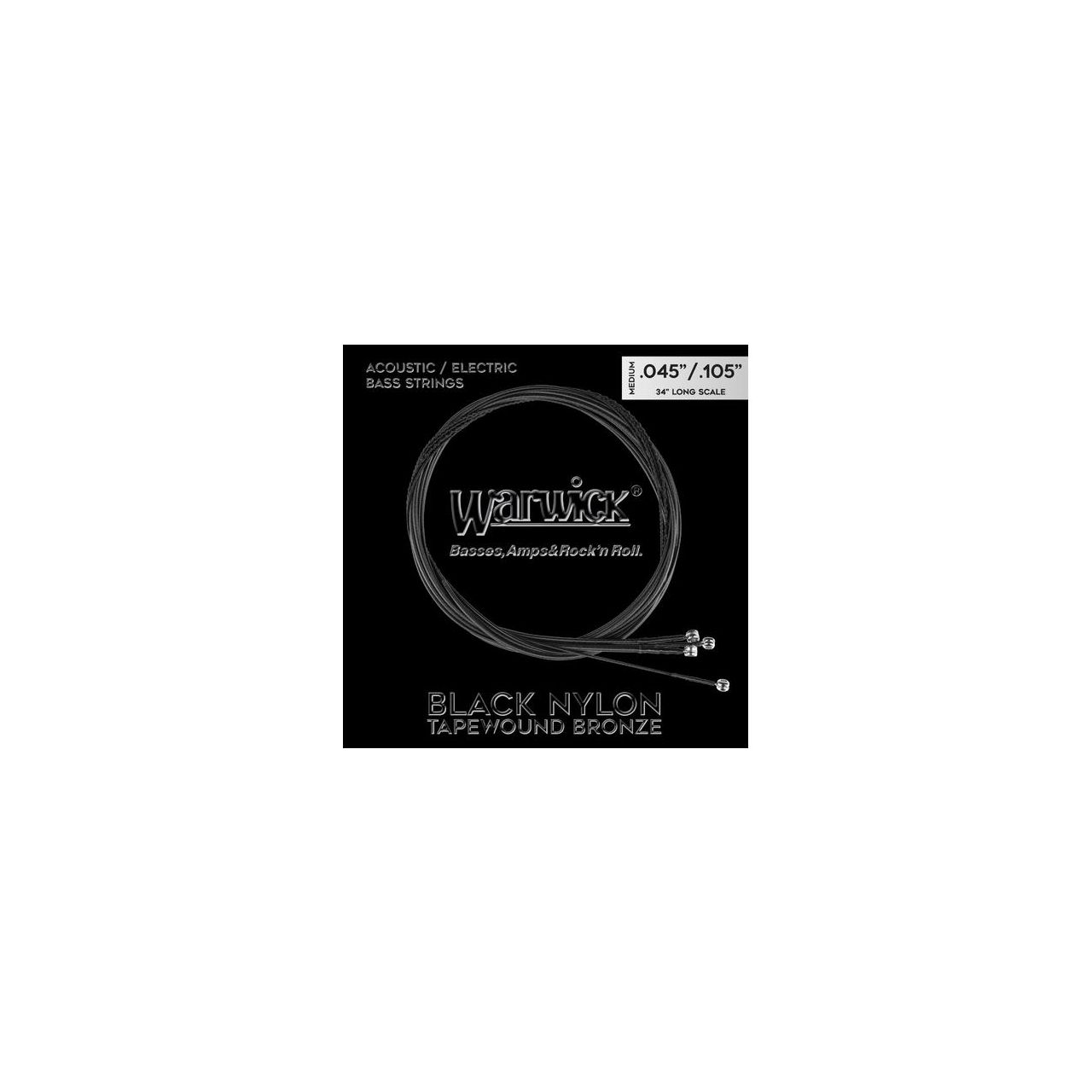 Black Nylon Tapewound Acoustic / Electric Bass String Set - 4-String, Medium, .045"-.105", Long Scal