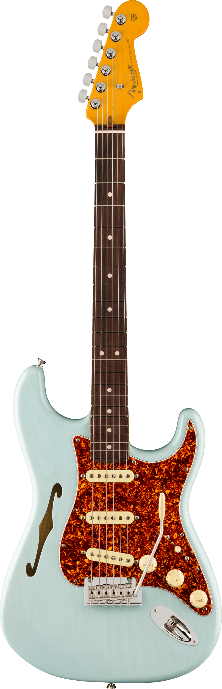 American Professional II Stratocaster® Thinline, Rosewood Fingerboard, Transparent Daphne Blue