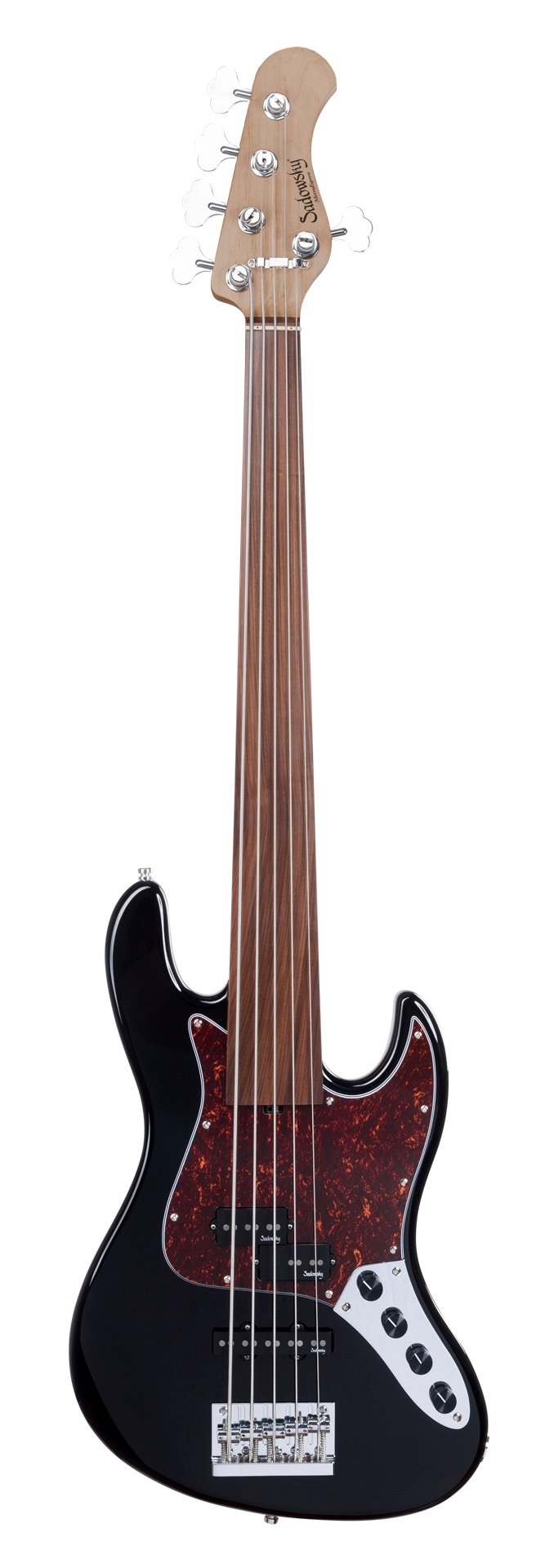 MetroExpress 21-Fret Hybrid P/J Bass, Morado Fingerboard, 5-String, Fretless - Solid Black High Poli