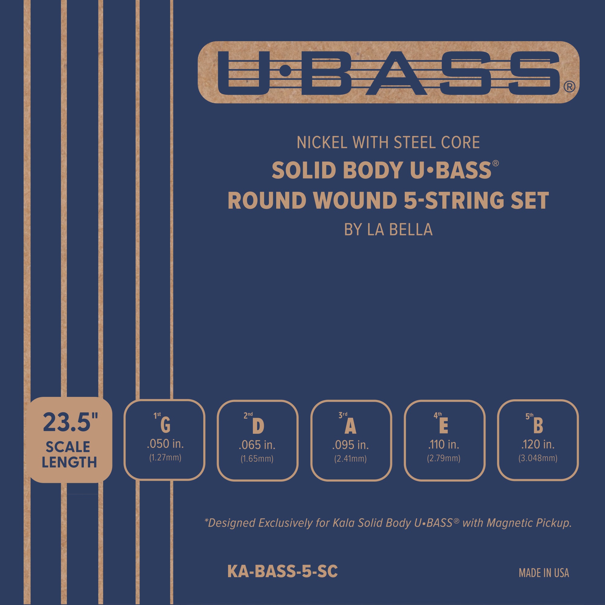 U-Bass Solid Body Roundwound String Set, 5-String (by La Bella)