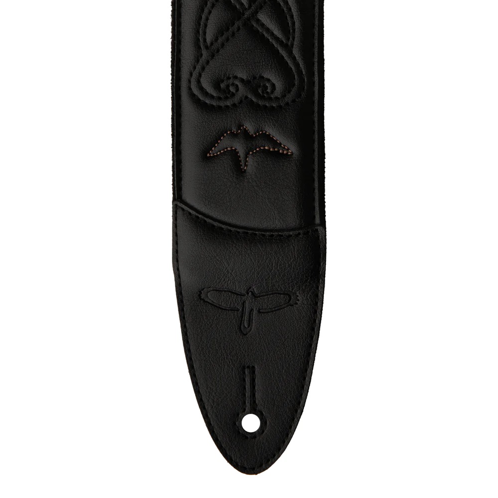 2.4" Padded Guitar Strap w/RAS, Custom Leather (Faux) Birds, Black