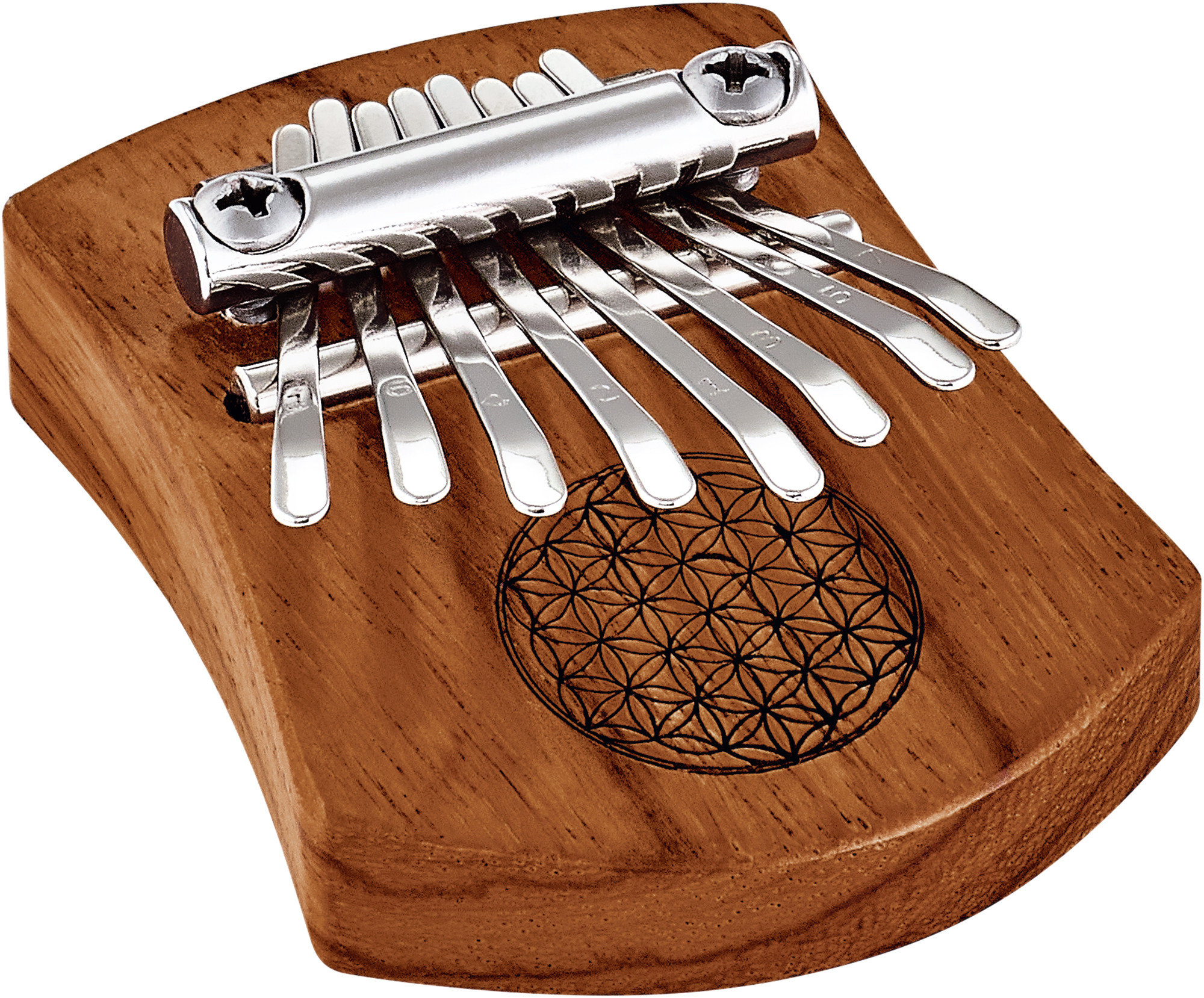 Solid "Flower of Life" Mini Kalimba - 8 Töne / rotes Zebraholz