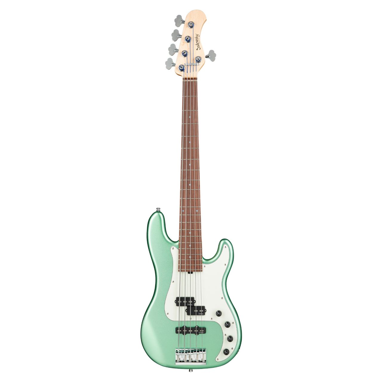 21-Fret Hybrid P/J Bass, Red Alder Body, 5-String - Solid Sage Green Metallic Satin