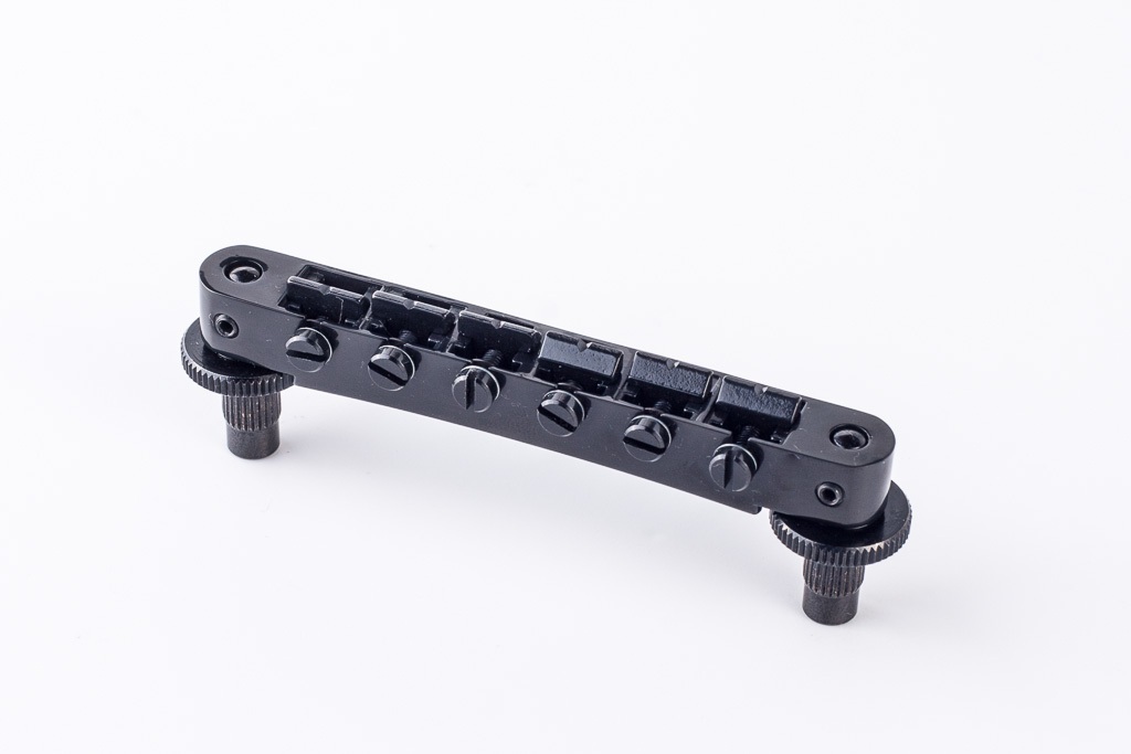 NVR2P B - Tune-O-Matic Bridge with Pre-Notched Saddles (Standard Nashville Posts) - Black