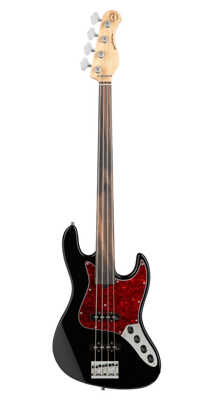 MetroExpress 21-Fret Vintage J/J Bass, Fretless, 4-String - Solid Black High Polish