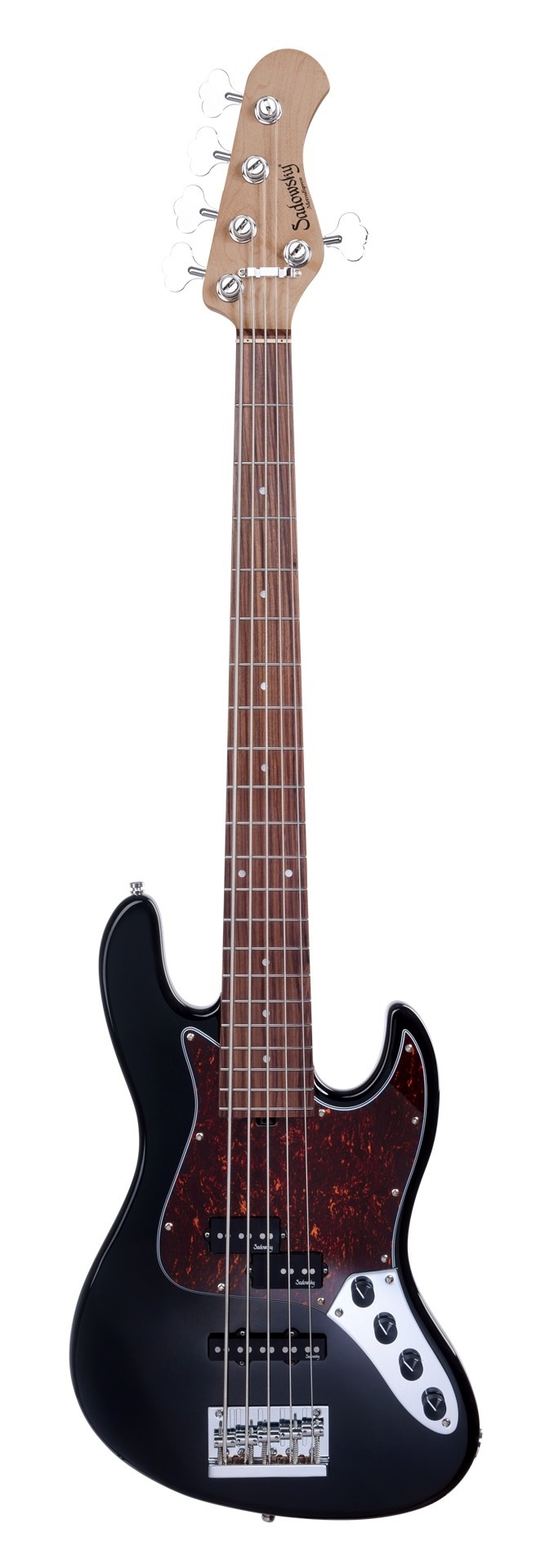 MetroExpress 21-Fret Hybrid P/J Bass, Morado Fingerboard, 5-String - Solid Black High Polish