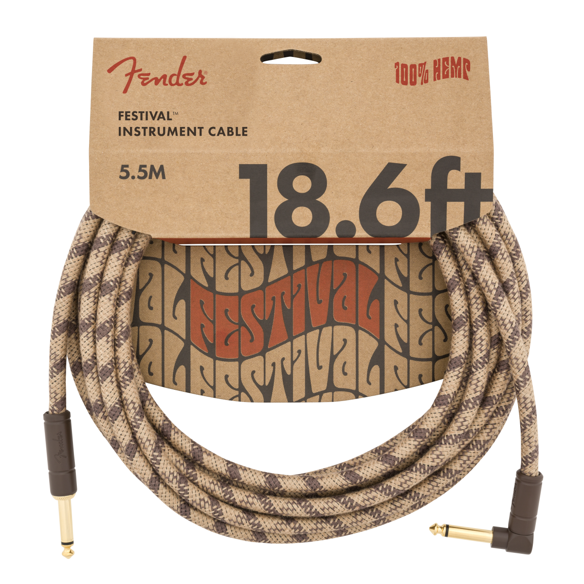 18.6' Angled Festival Instrument Cable Pure Hemp Brown Stripe (5,5m)