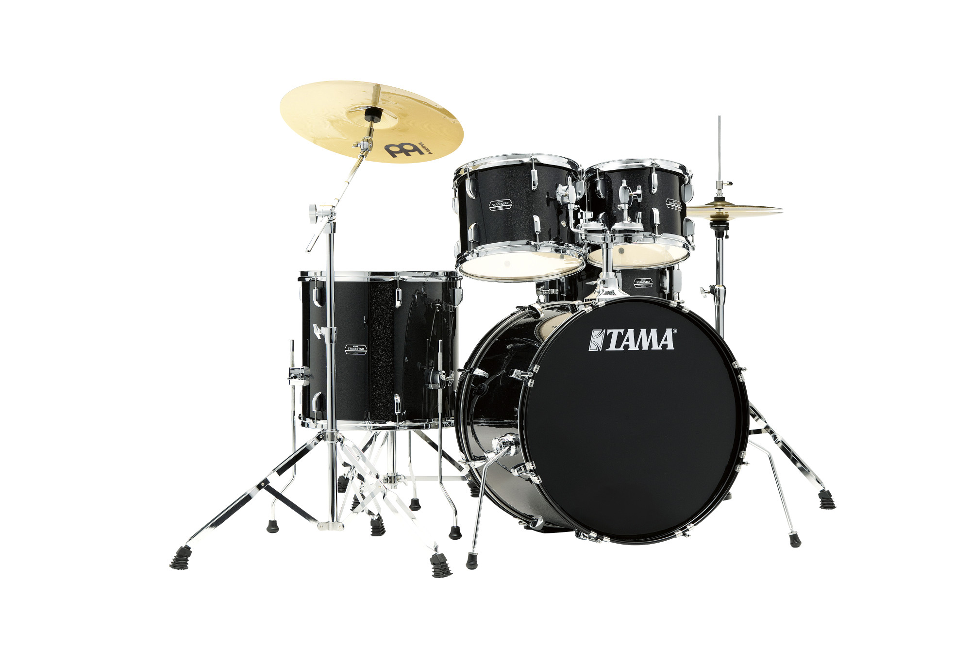 Stagestar Drumkit 5 teilig (22" BD) - Black Night Sparkle/Chrom HW + MEINL Cymbals BCS Cymbal Set  